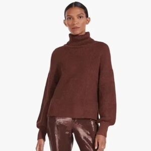 Staud Benny Turtleneck Sweater Bark Brown Patchwork Size L